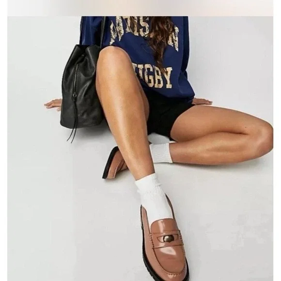 FREE PEOPLE Liv Camel Leather Penny Loafers 6 EUR 36 Heritage Minimalist Preppy - Picture 15 of 16